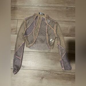 Akira mesh rhinestone long sleeve festival top